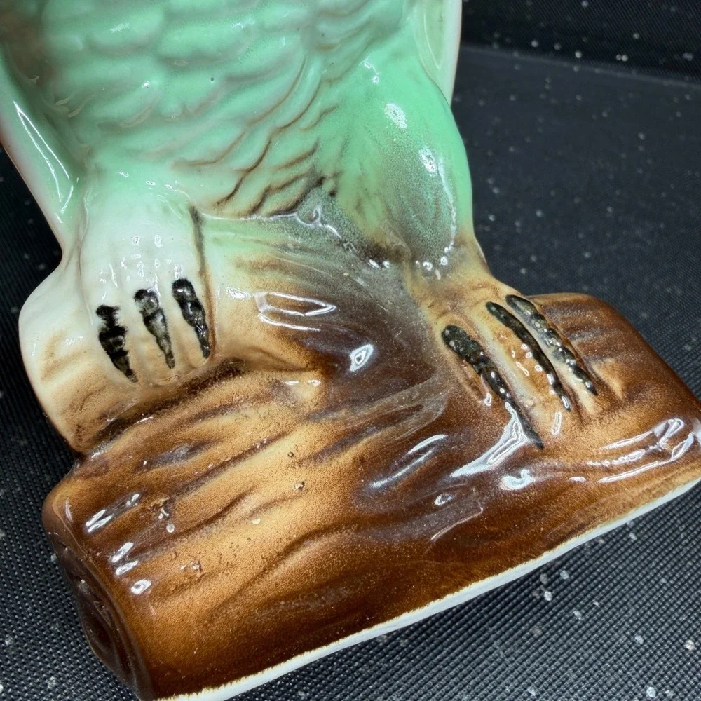 Vintage Green Parrot Ceramic Figurine Made in Brazil Tropical Bird Marked 7 inch